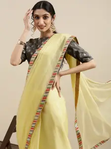 Ethnovog Yellow Embroidered Net Ready to Wear Saree