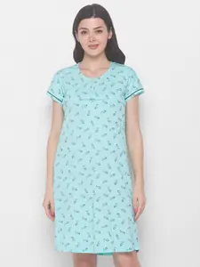 AV2 Blue Printed Maternity & Nursing Pure Cotton Nightdress