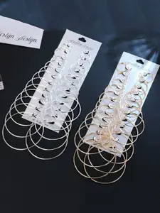 Yellow Chimes Set Of 24 Silver-Plated Circular Hoop Earrings