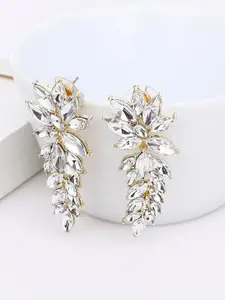 Yellow Chimes White & GoldLeafy Design Crystal Drop Earrings