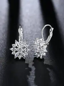 Yellow Chimes Silver-Plated & White Floral Drop Earrings