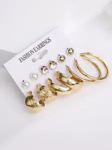 Yellow Chimes Gold-Toned Combo of 6 Crystal Pearl Gold Plated Stud Hoop Earrings Set