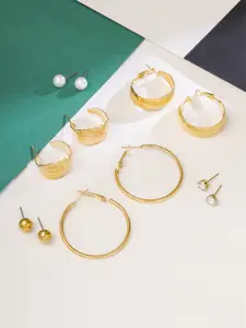 Yellow Chimes Gold-Toned Combo of 6 Crystal Pearl Gold Plated Stud Hoop Earrings Set