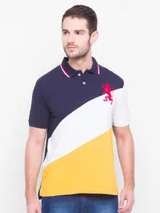 GIORDANO Men Blue & White Colourblocked Polo Collar Slim Fit T-shirt