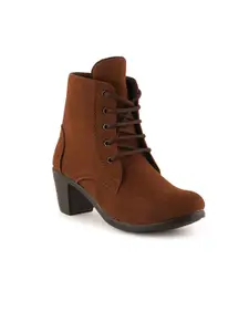 SAPATOS Women Brown Solid Suede Flat Boots
