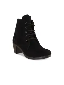 Walkfree Black Suede High-Top Wedge Heeled Boots