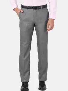 Oxemberg Men Grey Smart Slim Fit Wrinkle Free Trousers