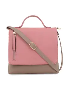 LEGAL BRIBE Pink Colourblocked PU Structured Satchel