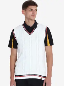 JoE Hazel Men White Self Design Acrylic Sweater Vest