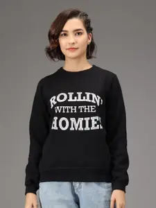 Kotty Women Black Printed Fleece Sweatshirt