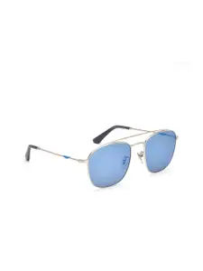 Police Men Blue Lens & Silver-Toned Square Sunglasses with Polarised Lens SPL996A57579BSG