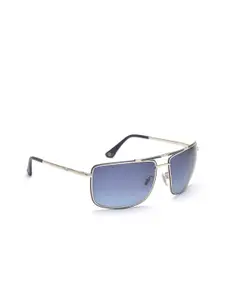 Police Men Blue Lens & Silver-Toned Square Sunglasses with Polarised Lens