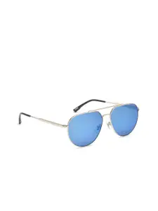Police Men Blue Lens & Silver-Toned Aviator Sunglasses SPLE48K58579BSG