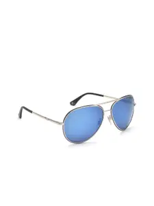 Police Men Blue Lens & Silver-Toned Aviator Sunglasses with Polarised Lens SPL966K62E70BSG