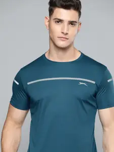 Slazenger Men Teal Blue Reflective Details Slim Fit Running T-shirt