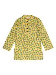 My Little Lambs Boys Yellow & Green Quirky Printed Quirky Kurta