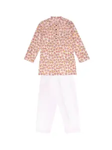 My Little Lambs Boys Red Printed Pure Cotton Kurta with Pyjamas