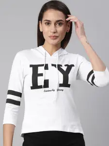 Enviously Young Women White & Black Typography Cotton T-shirt