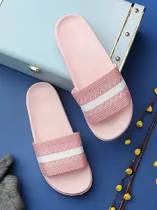Pampy Angel Women Pink & White Printed Rubber Slider Flip Flops