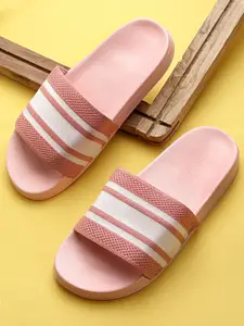 Pampy Angel Women Pink & White Striped Rubber Sliders