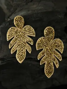 justpeachy Gold-Toned Leaf Shaped Drop Earrings