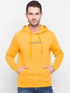 Globus Men Mustard Printed Hooded Sweatshirt