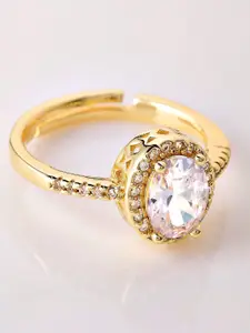 Rubans Voguish 24-K Gold-Plated White CZ Stone Studded Ring
