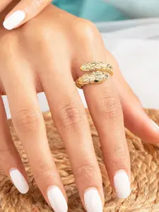 Rubans Voguish 24K Gold-Plated Stone-Studded Snake Shape Adjustable Finger Ring