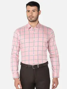 Oxemberg Men Pink Classic Slim Fit Windowpane Checks Checked Formal Shirt