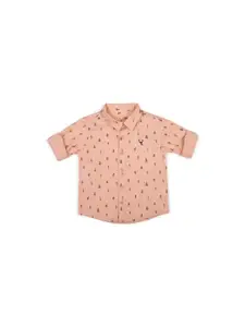 Allen Solly Junior Boys Peach-Coloured Printed Pure Cotton Casual Shirt