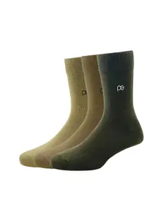 Peter England Men Beige & Khaki Pack of 3 Cotton Full Length Socks