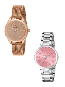 CARLINGTON Women Set of 2 Stainless Steel Bracelet Style Straps Watches CT2001
