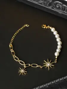 PRITA PRITA Women Gold-Plated & White Brass American Diamond Link Bracelet