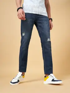 People Men Blue Slim Fit Mildly Distressed Light Fade Cropped Jeans