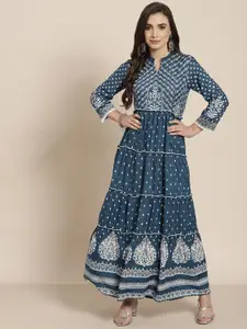 Juniper Women Blue Ethnic Motifs Tiered Maxi Dress