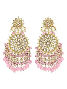 I Jewels Gold-Plated & Pink Kundan-Studded Circular Drop Earrings