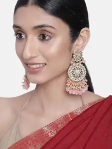 I Jewels Gold-Plated & Pink Kundan-Studded Circular Drop Earrings
