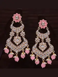 I Jewels Gold-Plated & Pink Kundan-Studded Classic Drop Earrings