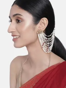 I Jewels Off White & Maroon Gold-Plated Multi-Strand Classic Ear Chain Earrings