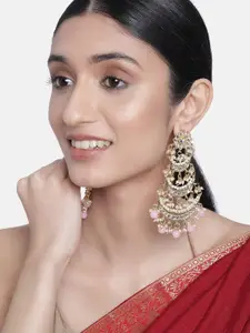 I Jewels Pink Gold-Plated Pink Kundan-Studded Crescent Shaped Chandbalis Earrings