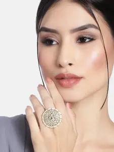 I Jewels White Gold-Plated Kundan Handcrafted Adjustable Finger Ring