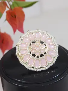 I Jewels Pink Gold-Plated Kundan Handcrafted Adjustable Finger Ring