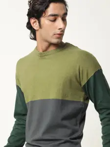 RARE RABBIT Men Green & Grey Colourblocked Pullover