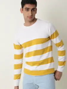 RARE RABBIT Men Yellow & White Striped Pullover