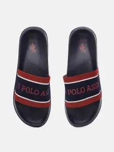 U.S. Polo Assn. Men Navy Blue & Red Nicholson 2.0 Self Design Applique Synthetic Sliders