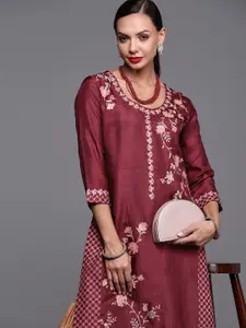 Indo Era Women Maroon & Beige Ethnic Motifs Printed Kurta