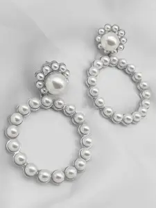 Peora Women White Circular Drop Earrings