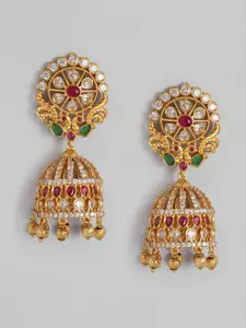 Peora Women Orange & Gold-Toned Dome Shaped Jhumkas Earrings