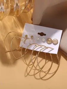 Peora Gold-Toned Set of 6 Hoop & Studs Earrings