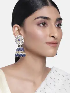 Peora Women Blue & White Dome Shaped Jhumkas Earrings